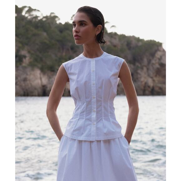 Jenni Kayne Lara Sleeveless Button-Front Top White - M - Picture 1 of 8